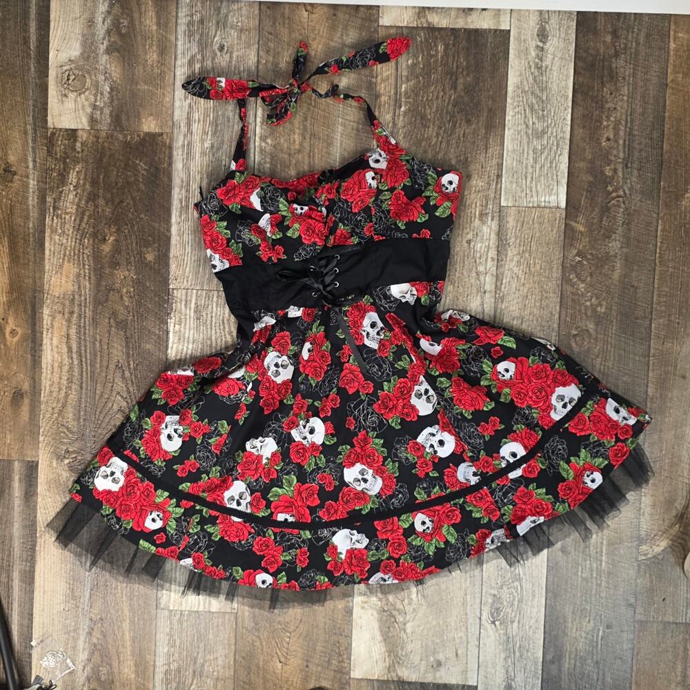 Torrid Skull Rose Halter Dress Goth Rockabilly Pinup Fit & Flare Plus Size 20